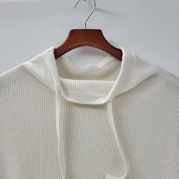 T by Talbots Womens Sweater Large Ivory Drawstring Cowlneck Waffle Knit Pullover - Picture 3 of 13